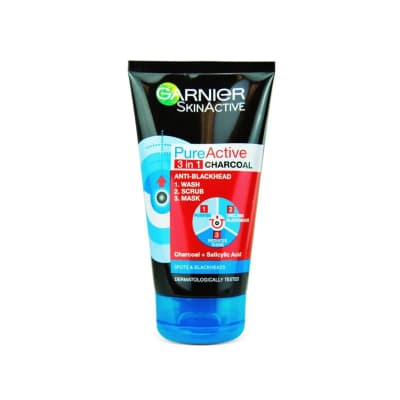 Garnier SkinActive PureActive 3 in 1 Charcoal Anti-Blackhead Wash Scrub Mask
