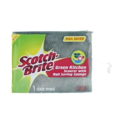 Scotch Brite Green Kitchen Scourer With Nail Saving Sponge