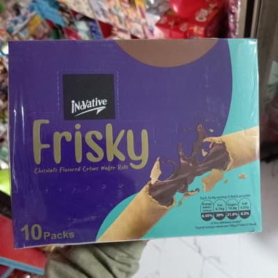 Frisky Chocolate Flavored Crème Wafer Rolls Box